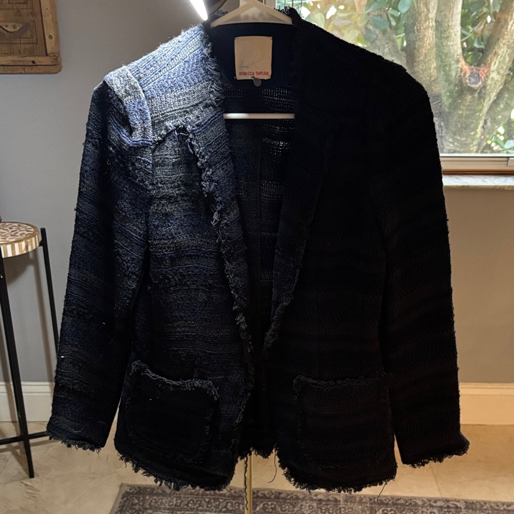 Rebecca Taylor Black Frayed Tweed Blazer